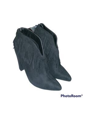 Michael Antonio Black Suede Fringe Heeled Booties Western Festival Size 8